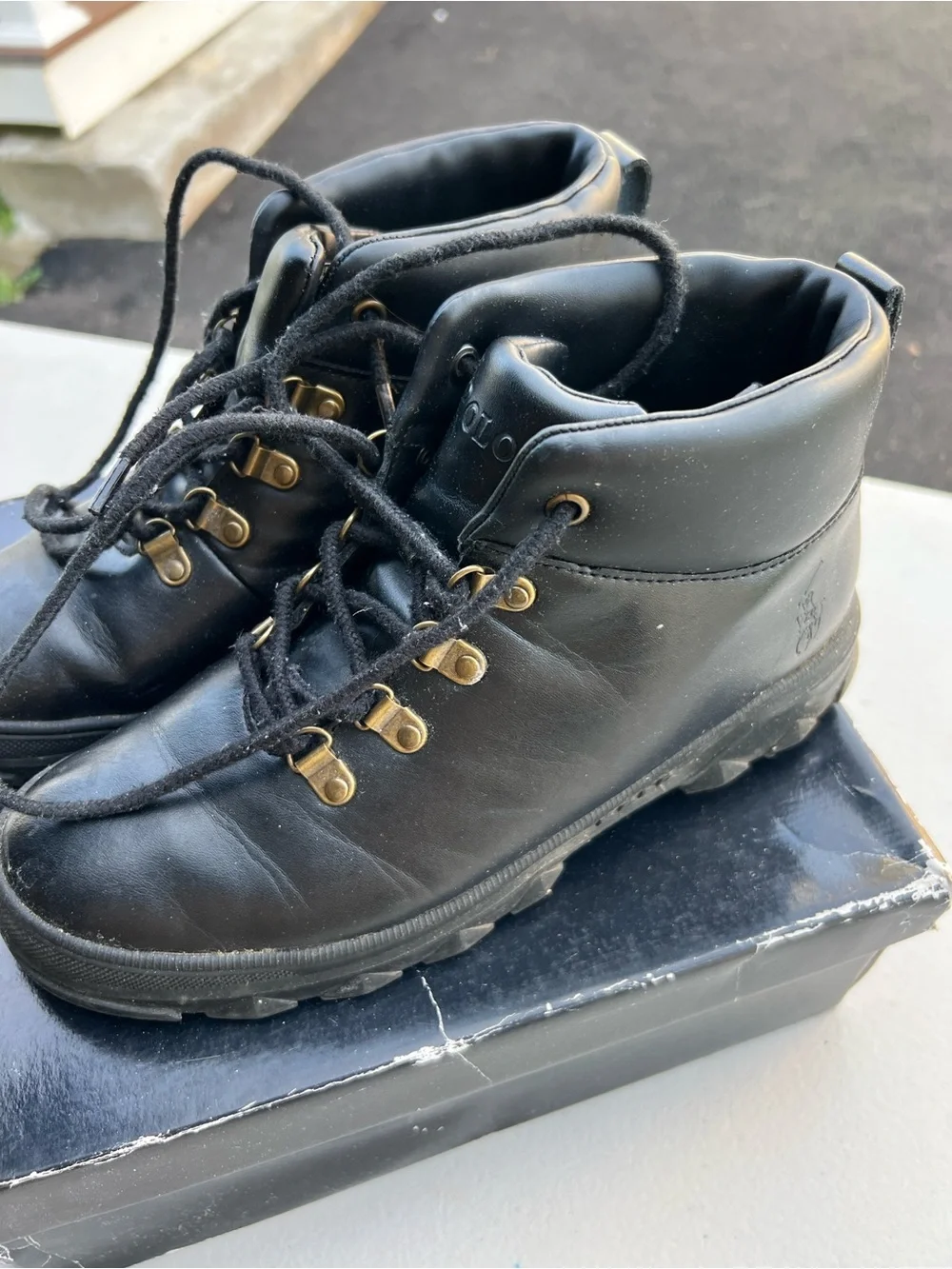 Ralph Lauren Black Leather Lace-Up Boots